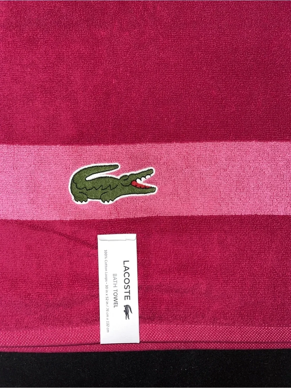 Lacoste 2 Pack Bath Towel Cotton Loops Colorblocked Magenta Pink 30x52” OEKO-TEX